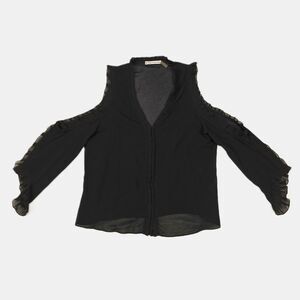 Alice + Olivia Ruffle Trim Cold Shoulder Silk Blouse Size M Whimsigoth Witchy